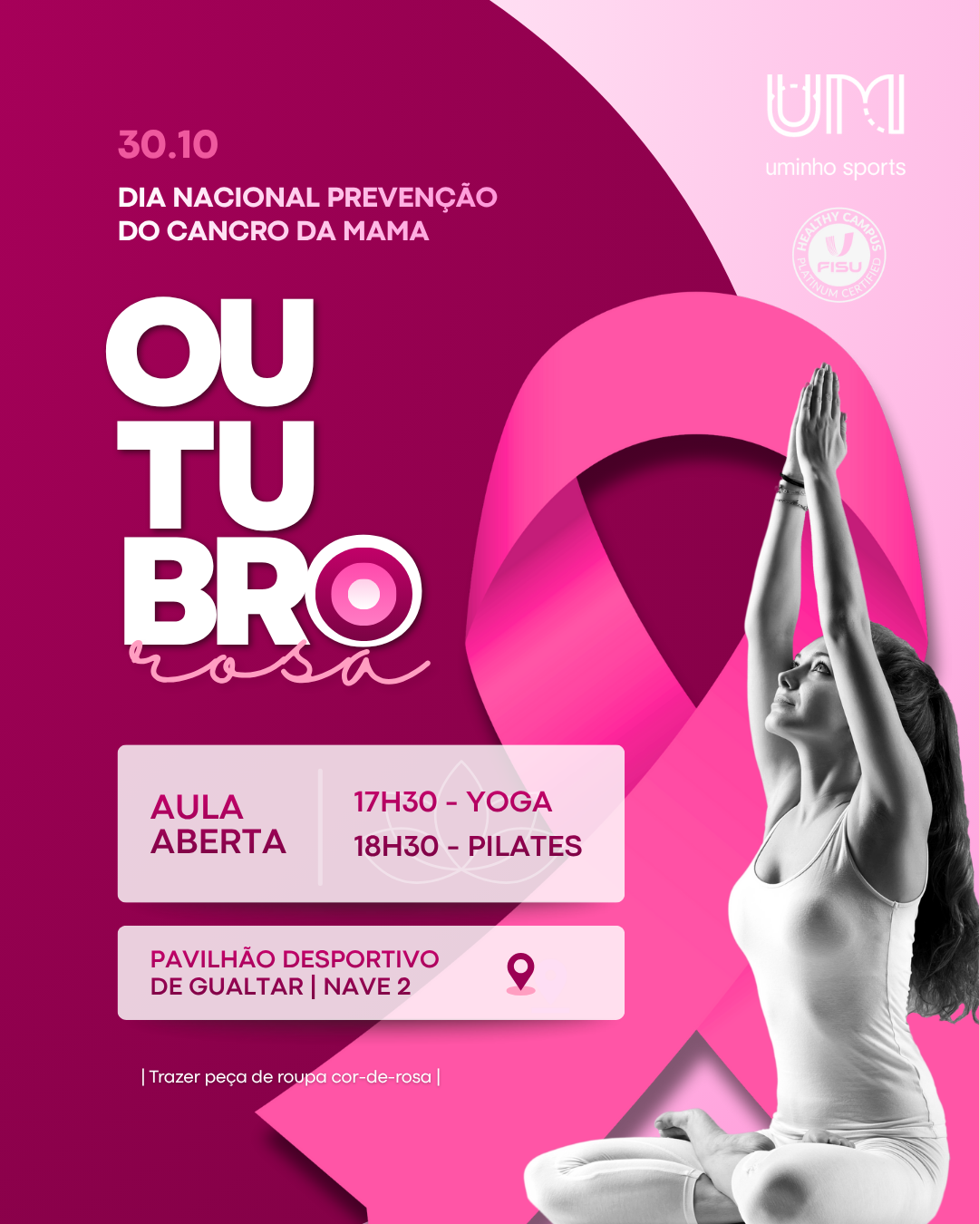 A imagem pode conter: Rosa, &#226;mbito, Sports, Outubro, Outubro Rosa, UMinho Sports promove aula aberta