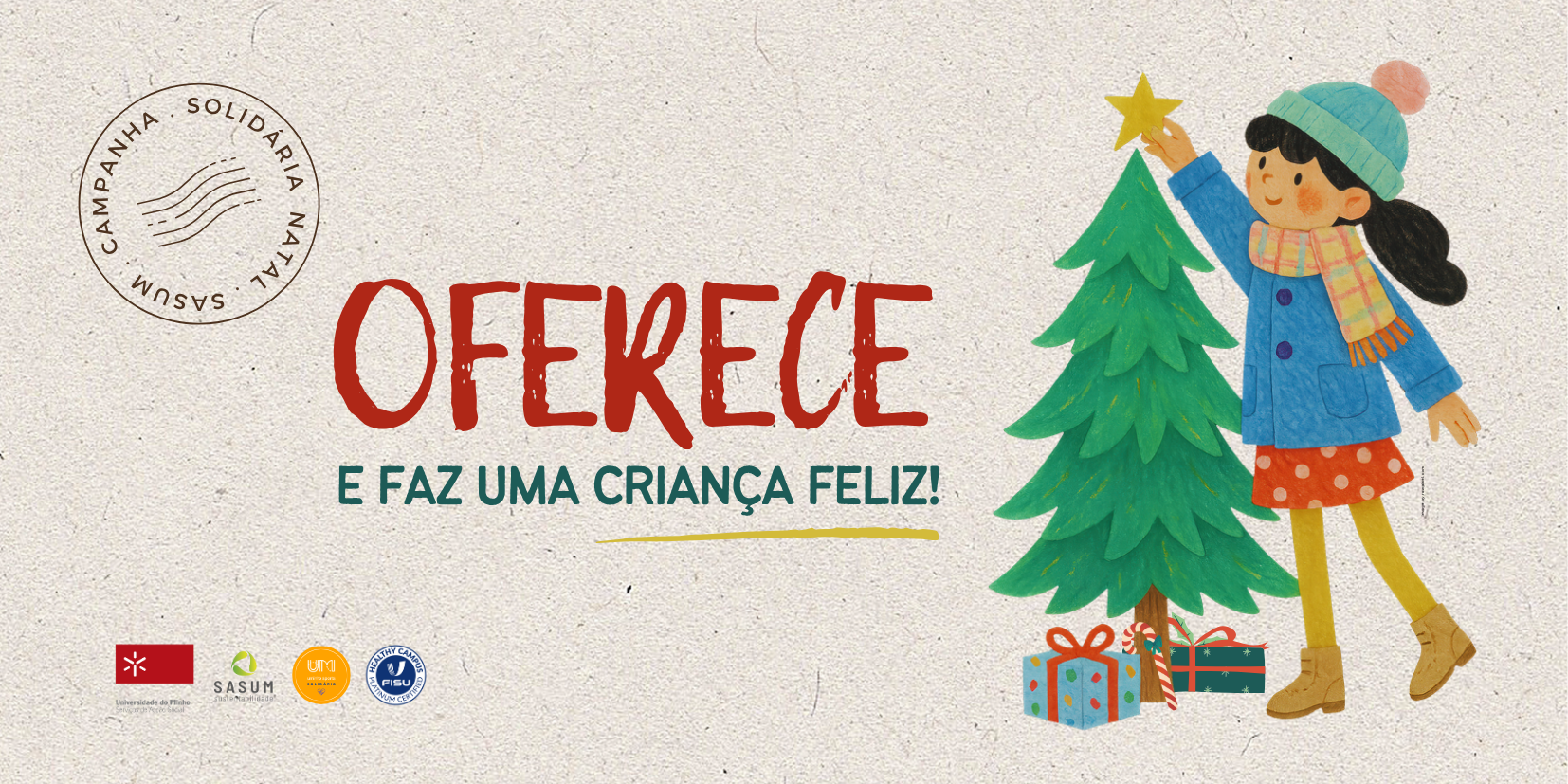 A imagem pode conter: Faz, Uma, Natal, Feliz&#8221;, Crian&#231;a, &#8220;Oferece
